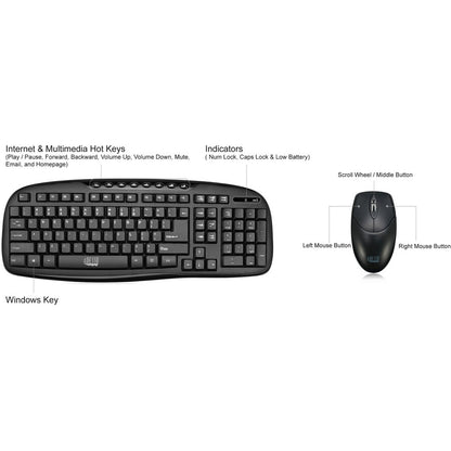 Adesso WKB-1330CB - Ensemble clavier et souris de bureau sans fil 2,4 GHz WKB-1330CB