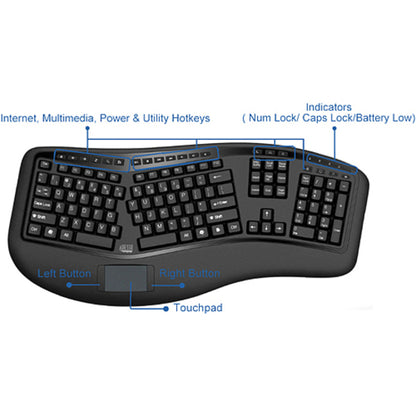 Adesso 2.4GHz Wireless Ergonomic Touchpad Keyboard WKB-4500UB