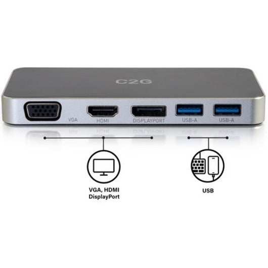 C2G USB C Dual Monitor Laptop Docking Station - HDMI, DisplayPort, VGA - Power Delivery up to 100W 54439