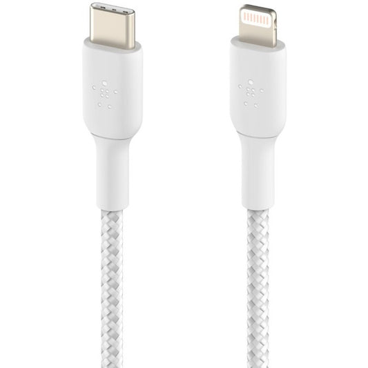 Câble tressé USB-C vers Lightning Belkin (2 m, blanc) CAA004BT2MWH