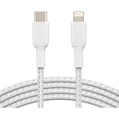 Câble tressé USB-C vers Lightning Belkin (2 m, blanc) CAA004BT2MWH