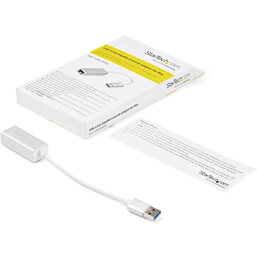 Adaptateur réseau USB 3.0 vers Gigabit StarTech.com - Argent - Design élégant en aluminium Idéal pour MacBook, Chromebook ou tablette USB31000SA