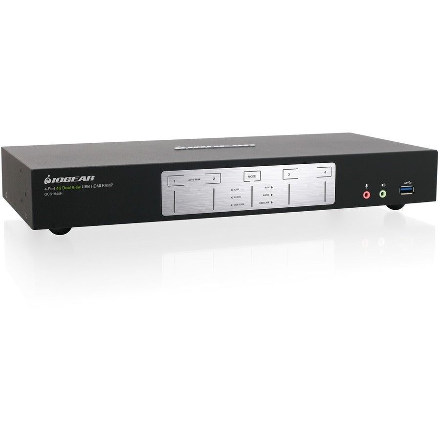 Commutateur KVMP double vue 4K 4 ports IOGEAR avec connexion HDMI, hub USB 3.0 et audio GCS1944H