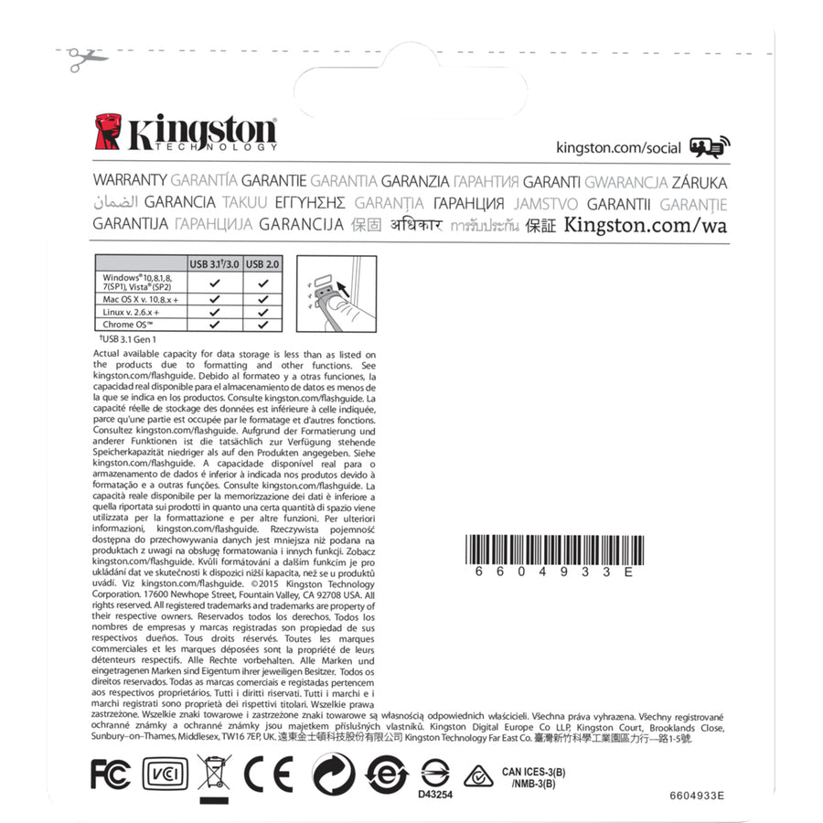 Kingston 64 Go USB 3.0 DataTraveler 100 G3 (3 pièces) DT100G3/64GB-3P