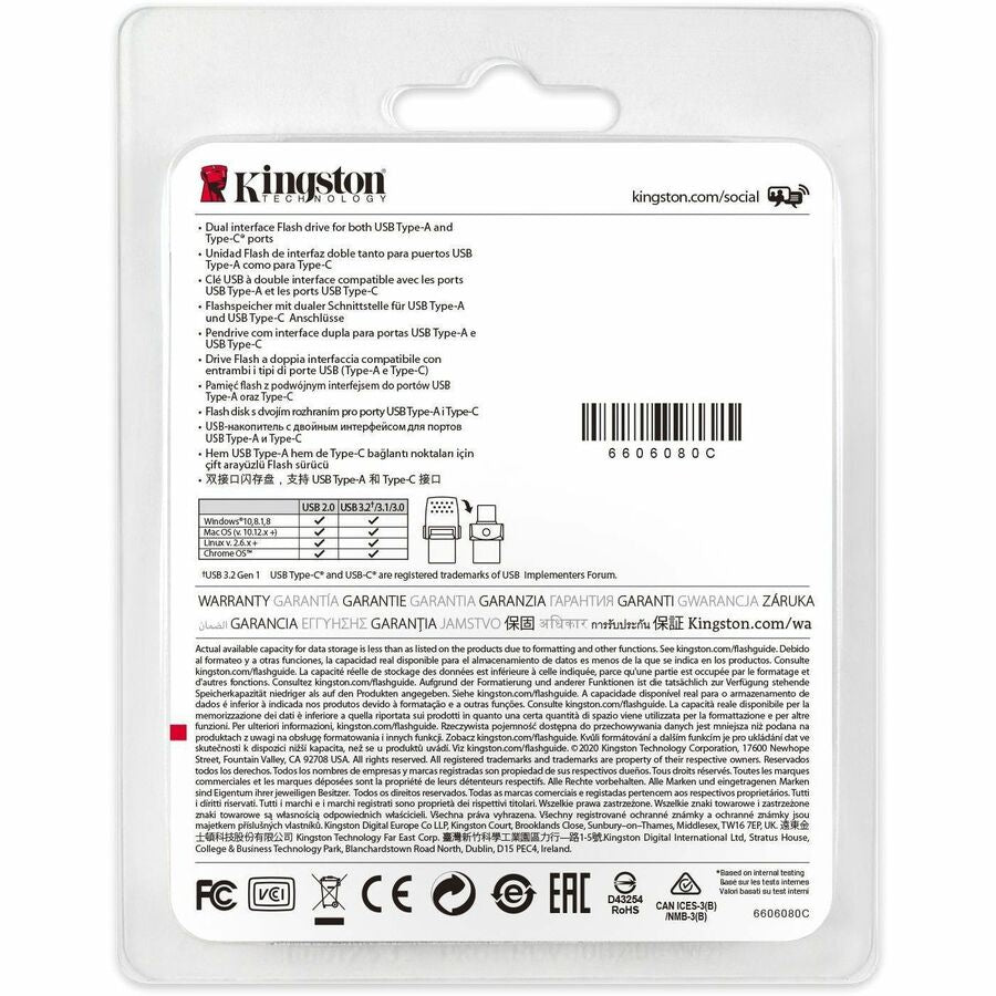 Kingston DataTraveler microDuo 3C 128 Go USB 3.2 (1ère génération) Type A et USB 3.2 (1ère génération) Type C DTDUO3C/128GBCR
