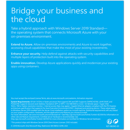 Microsoft Windows Server 2019 Standard 64 bits - Licence - 24 cœurs P73-07807