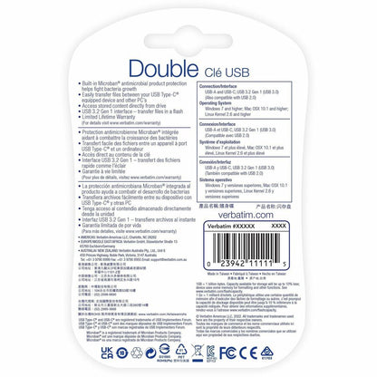 Clé USB 3.2 Verbatim Store 'n' Go Dual 128 Go (1ère génération) (type A + type C) 71275