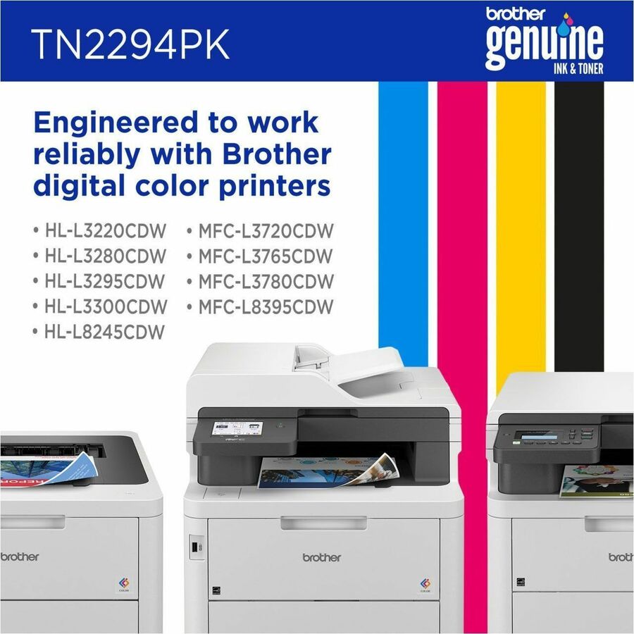 Cartouche de toner laser Brother d'origine à rendement standard - Multipack - Noir, cyan, magenta, jaune - Lot de 4 TN2294PK