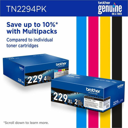 Cartouche de toner laser Brother d'origine à rendement standard - Multipack - Noir, cyan, magenta, jaune - Lot de 4 TN2294PK