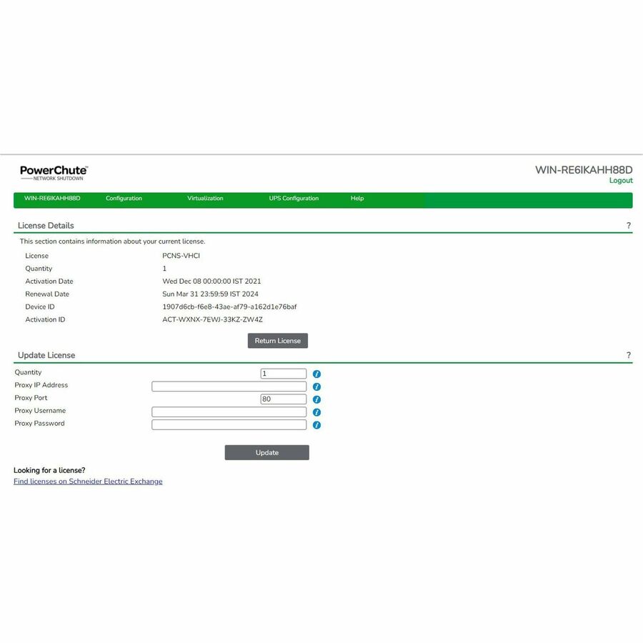 Licence numérique APC by Schneider Electric, PowerChute Network Shutdown pour la virtualisation et l'HCI, licence 1 an SWPCNS1Y-DIGI