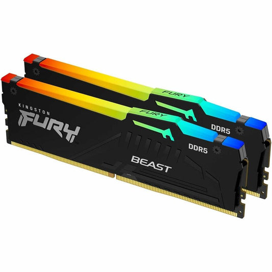 Kingston 32 Go (2 x 16 Go) DDR5 6400 MT/s CL32 FURY Beast Noir RVB XMP KF564C32BBAK2-32
