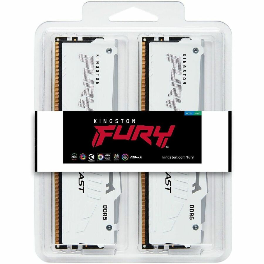 Kingston 32 Go (2 x 16 Go) DDR5 6 000 MT/s CL30 FURY Beast Blanc RVB EXPO KF560C30BWEAK2-32