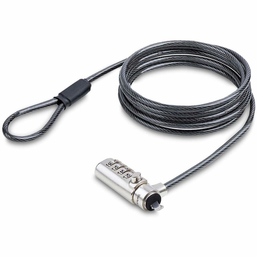 StarTech.com Câble de verrouillage Slim Noble Wedge® compatible avec les fentes, câble de verrouillage à combinaison de 2 m, sécurité antivol de bureau pour ordinateur portable/notebook SNBLC4D-LAPTOP-LOCK