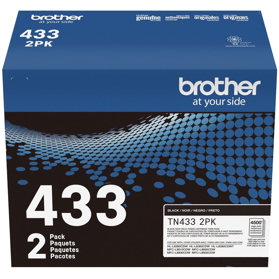 Cartouche de toner laser haute capacité d'origine Brother TN-433 - Paquet de deux - Noir - 2/boîte TN4332PK