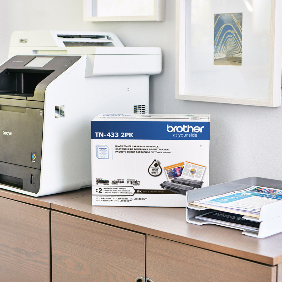 Cartouche de toner laser haute capacité d'origine Brother TN-433 - Paquet de deux - Noir - 2/boîte TN4332PK