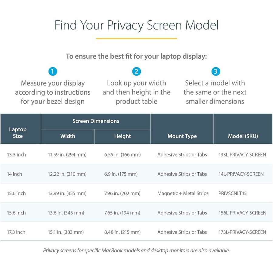 StarTech.com Filtre de confidentialité pour ordinateur portable 17,3 pouces 16:9, écran de confidentialité antireflet avec réduction de la lumière bleue de 51 %, angle de vue de +/- 30°, mat/brillant 173L-PRIVACY-SCREEN