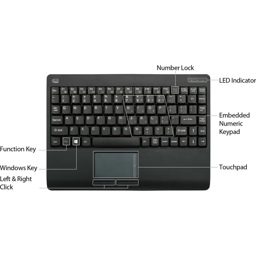 Mini clavier tactile sans fil Adesso WKB-4110UB