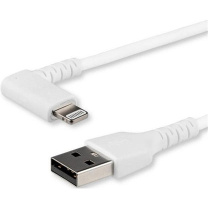 StarTech.com Câble USB A vers Lightning de 1 m pour iPhone iPad, cordon de charge durable à angle droit de 90 degrés, blanc avec fibre aramide, certifié Apple MFI RUSBLTMM1MWR