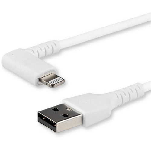 StarTech.com Câble USB A vers Lightning de 2 m pour iPhone iPad, cordon de charge durable à angle droit de 90 degrés, blanc avec fibre aramide, certifié Apple MFI RUSBLTMM2MWR
