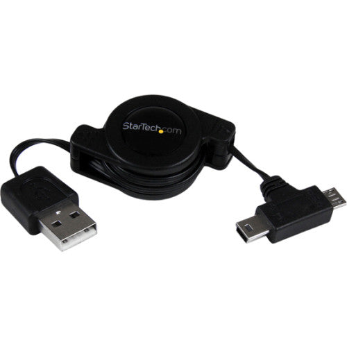 Câble USB rétractable StarTech.com de 2,5 pieds - USB vers Micro USB et Mini USB - M/M USBRETAUBMB