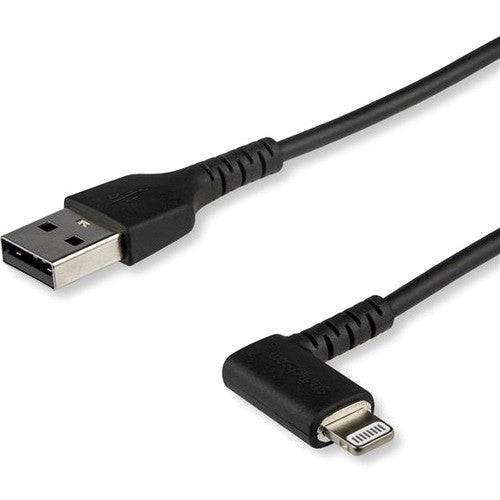 StarTech.com Câble USB A vers Lightning de 2 m pour iPhone iPad, cordon de charge durable à angle droit de 90 degrés, noir, avec fibre aramide, certifié Apple MFI RUSBLTMM2MBR