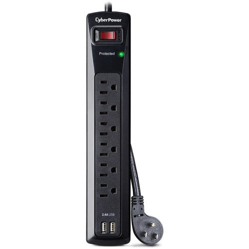 Parasurtenseur professionnel CyberPower CSP604U à 6 prises avec 1 200 J, 2 USB à 2,4 A et cordon de 4 pi - Boîtes marron unies CSP604U