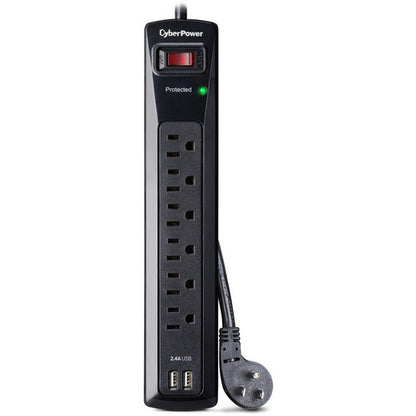 Parasurtenseur professionnel CyberPower CSP604U à 6 prises avec 1 200 J, 2 USB à 2,4 A et cordon de 4 pi - Boîtes marron unies CSP604U