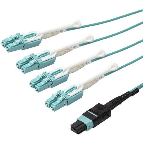 Câble de raccordement à fibre optique MPO8LCPL10M de 10 m de StarTech.com - Câble de raccordement à fibre optique Plenum Rated - OM3 Multimode, 40 Gb - Languette à pousser/tirer - Aqua