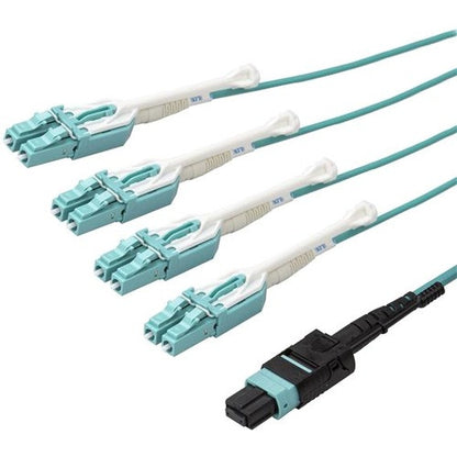Câble de raccordement à fibre optique MPO8LCPL10M de 10 m de StarTech.com - Câble de raccordement à fibre optique Plenum Rated - OM3 Multimode, 40 Gb - Languette à pousser/tirer - Aqua