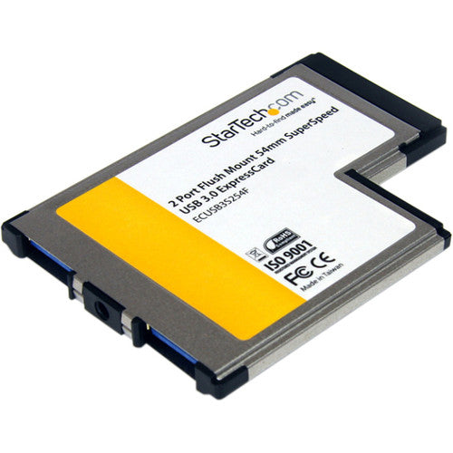 StarTech.com Adaptateur de carte ExpressCard USB 3.0 SuperSpeed ​​à 2 ports à montage encastré de 54 mm avec prise en charge UASP ECUSB3S254F