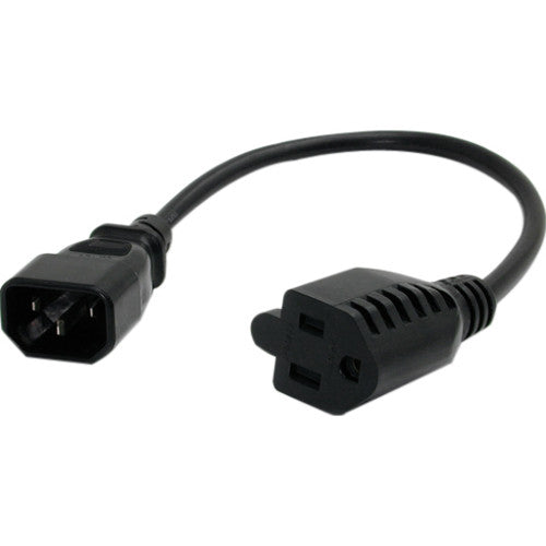 StarTech.com Câble d'extension d'alimentation de 0,3 m (1 pi), IEC C14 vers NEMA 5-15R, 10 A 125 V, 18 AWG, noir, câble d'extension de prise pour alimentations PAC100