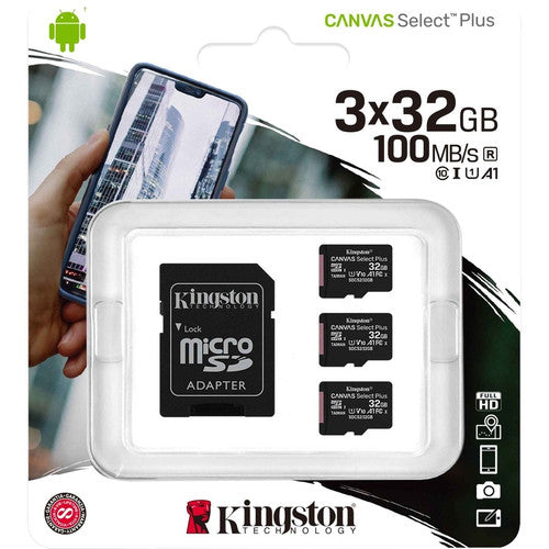 Kingston Canvas Select Plus 32 Go microSDHC Classe 10/UHS-I (U1) - Lot de 3 SDCS2/32GB-3P1A