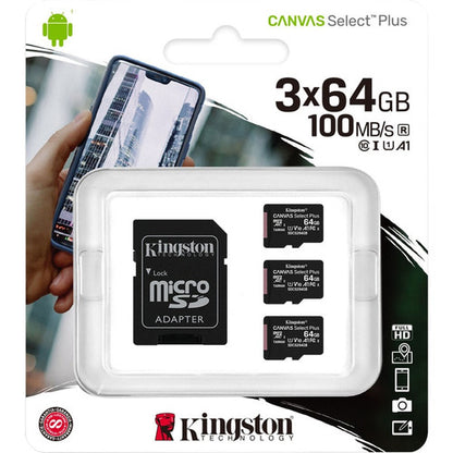 Kingston Canvas Select Plus 64 GB Class 10/UHS-I (U1) microSDXC - 3 Pack SDCS2/64GB-3P1A