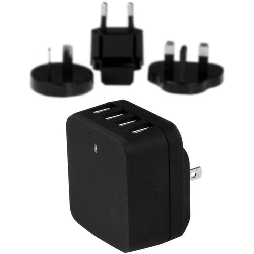 Chargeur mural USB de voyage Star Tech.com - 4 ports - Noir - Adaptateur de voyage universel - Adaptateur secteur international - Chargeur USB USB4PACBK