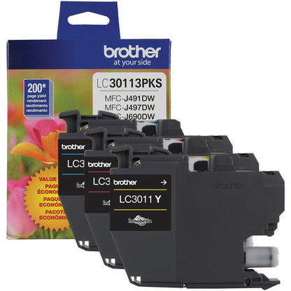 Brother LC30113PKS Original Standard Yield Inkjet Ink Cartridge - Tri-pack - Cyan, Magenta, Yellow - 2 / Pack LC30113PKS