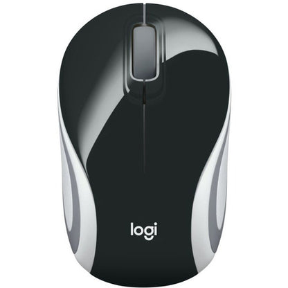 Souris sans fil Logitech Mini M187 ultra portable, 2,4 GHz avec récepteur USB, suivi optique 1 000 DPI, 3 boutons, PC/Mac/ordinateur portable - Noir (avec bande blanche) 910-005459