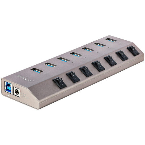 StarTech.com Hub USB-C auto-alimenté à 7 ports avec interrupteur marche/arrêt individuel, hub USB-C vers USB-A pour ordinateur de bureau/ordinateur portable, hub USB Type C avec alimentation 5G7AIBS-USB-HUB-NA