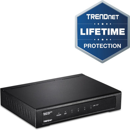 Commutateur Gigabit à 4 ports TRENDnet avec emplacement SFP, capacité de commutation de 10 Gbit/s, sans ventilateur, QoS 802.1p, ports orientés vers l'arrière, boîtier métallique, commutateur Ethernet réseau, protection à vie, noir, TEG-S51SFP TEG-S51SFP