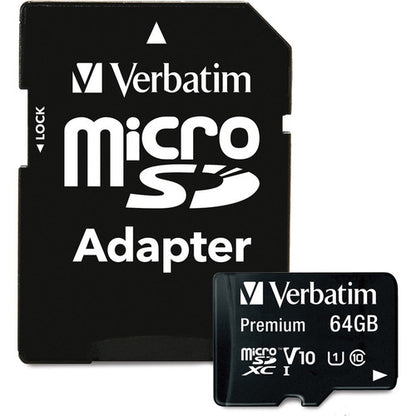 Carte mémoire microSDXC Premium Verbatim 64 Go avec adaptateur, UHS-I V10 U1 Classe 10 44084