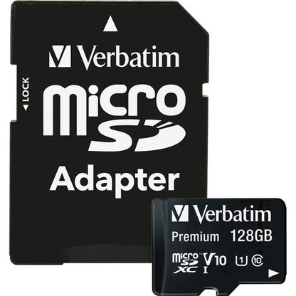 Carte mémoire microSDXC Premium Verbatim 128 Go avec adaptateur, UHS-I Classe 10 44085