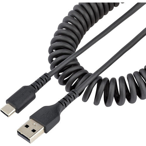 StarTech.com Câble de charge USB A vers C de 50 cm (20 po), câble USB 2.0 A vers Type-C spiralé robuste, câble USB-C de charge et de synchronisation rapide et durable, noir R2ACC-50C-USB-CABLE