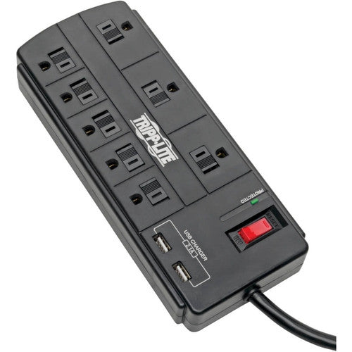 Multiprise avec parasurtenseur Tripp Lite, 8 prises, 2 ports de chargement USB, cordon de 8 pieds - 8 x NEMA 5-15R, 2 x USB - 1875 VA - 1200 J - Entrée 120 V CA TLP88USBB