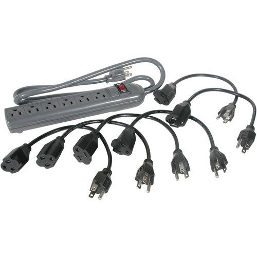 Parasurtenseur à 6 prises C2G avec (6) rallonges d'alimentation de 1 pi pour économiseur de prises - Prises : 6 x NEMA 5-15R - 270J 35549