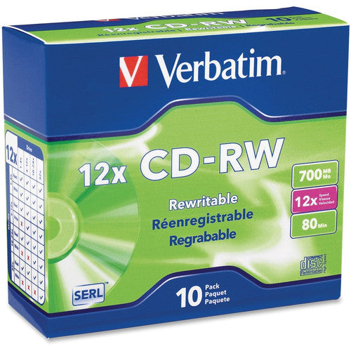Support CD réinscriptible Verbatim 95156 - CD-RW - 12x - 700 Mo - Lot de 10 boîtiers minces 95156