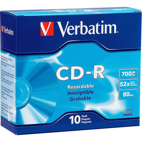 CD-R Verbatim 700 Mo 52X avec surface de marque - 10 pack Slim Case 94935