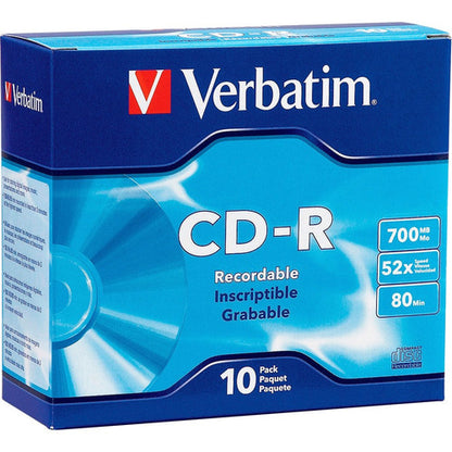CD-R Verbatim 700 Mo 52X avec surface de marque - 10 pack Slim Case 94935