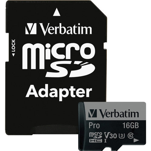 Carte mémoire microSDHC Verbatim 16 Go Pro 600X avec adaptateur, UHS-I V30 U3 Classe 10 47040