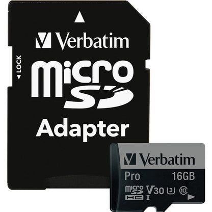 Carte mémoire microSDHC Verbatim 16 Go Pro 600X avec adaptateur, UHS-I V30 U3 Classe 10 47040