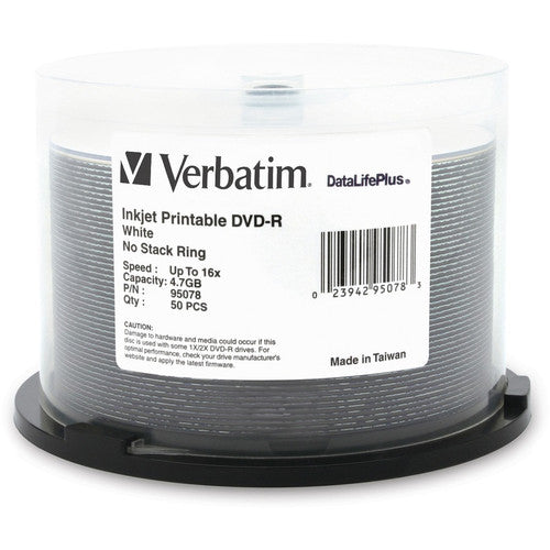 DVD-R Verbatim 4,7 Go 16X DataLifePlus blanc imprimable par jet d'encre - 50 pack Spindle 95078