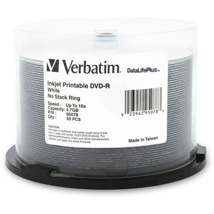 DVD-R Verbatim 4,7 Go 16X DataLifePlus blanc imprimable par jet d'encre - 50 pack Spindle 95078